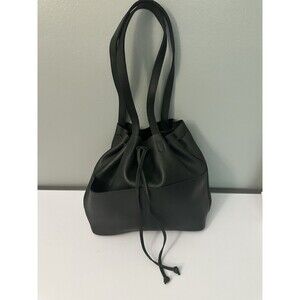 Parkery Clay Bucket Bag Black Matte Leather Double Handle Shoulder Bag Tote EUC